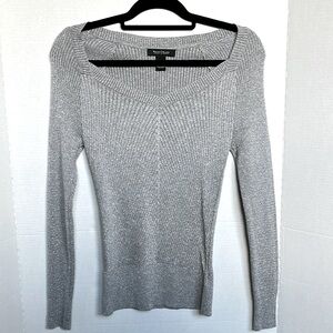 WHITE HOUSE BLACK MARKET Special Occasion Party Sweater Grey Silver EUC SZ S